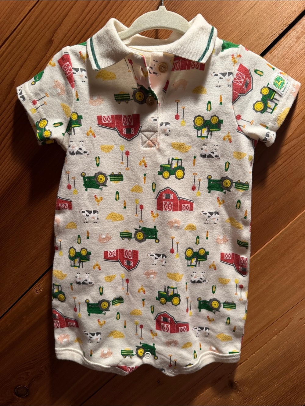 John Deere 9-12M Farm-Print Polo Romper